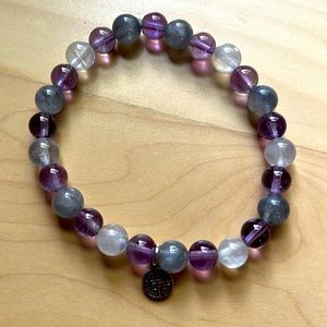 Amethyst and Labradorite beaded bracelet - sterling silver charm